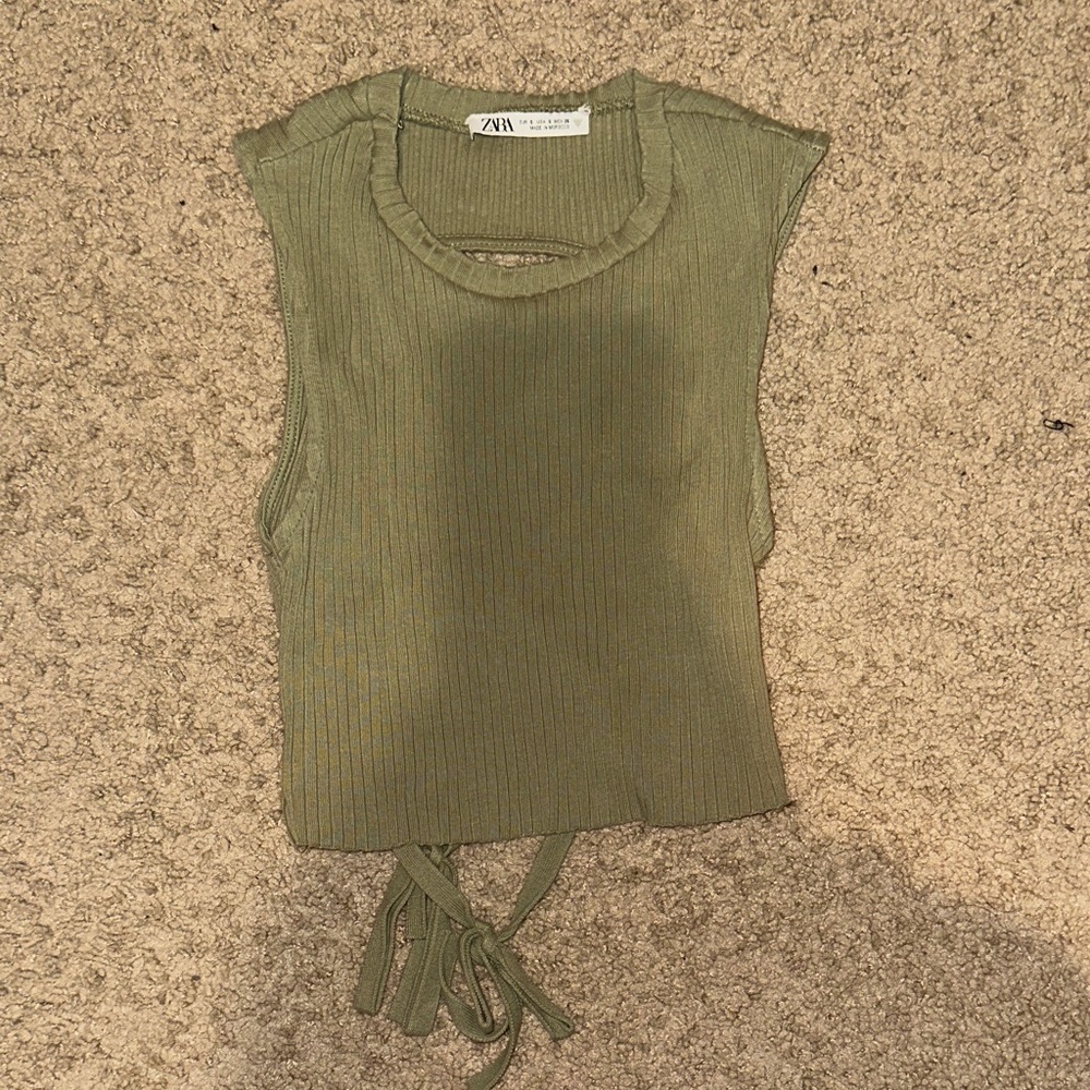 Zara Olive Ribbed Tie-Back Tank